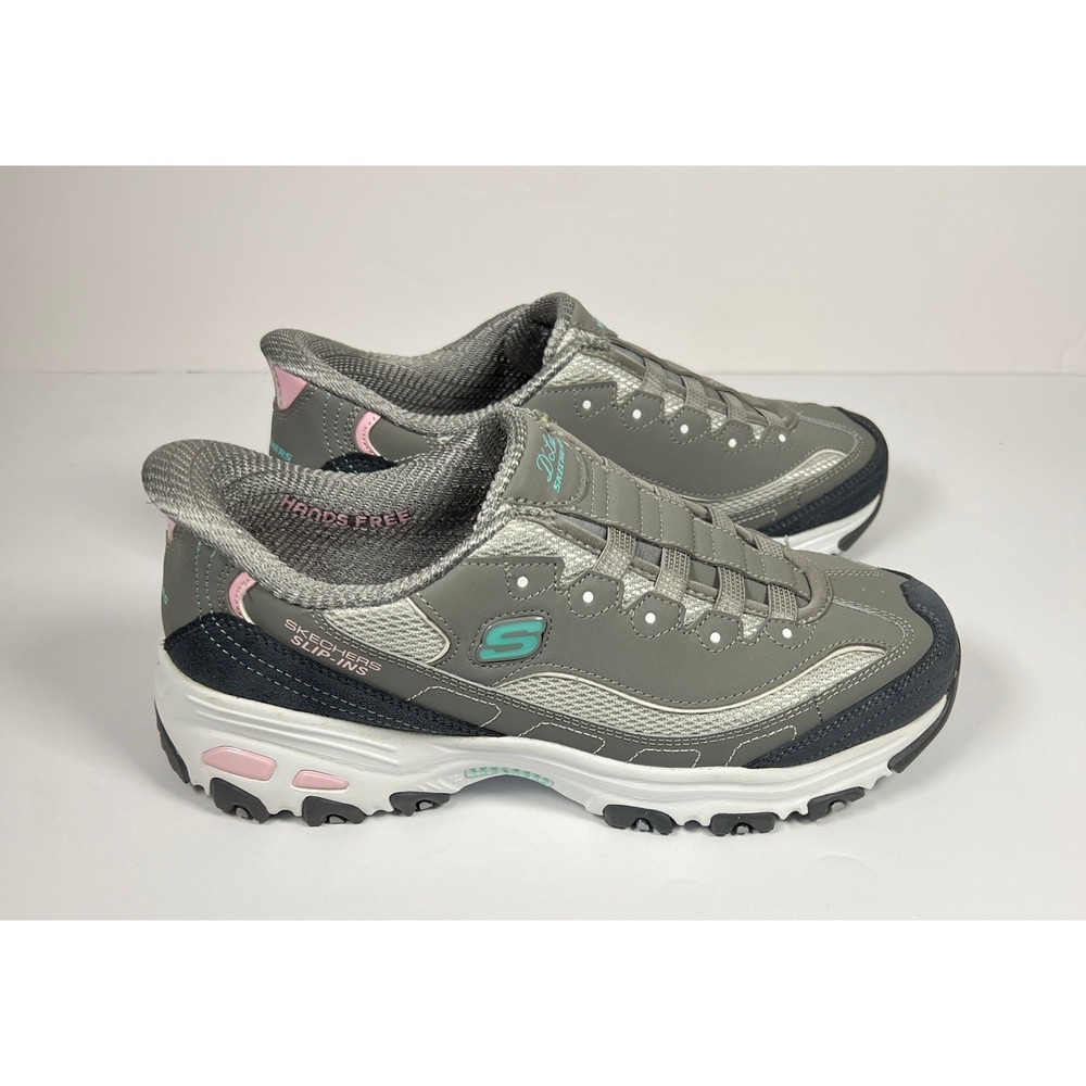 SKECHERS D'Lites Hands Free Slip-Ins Grey Pink Memory Foam 150545 Women's 8.5